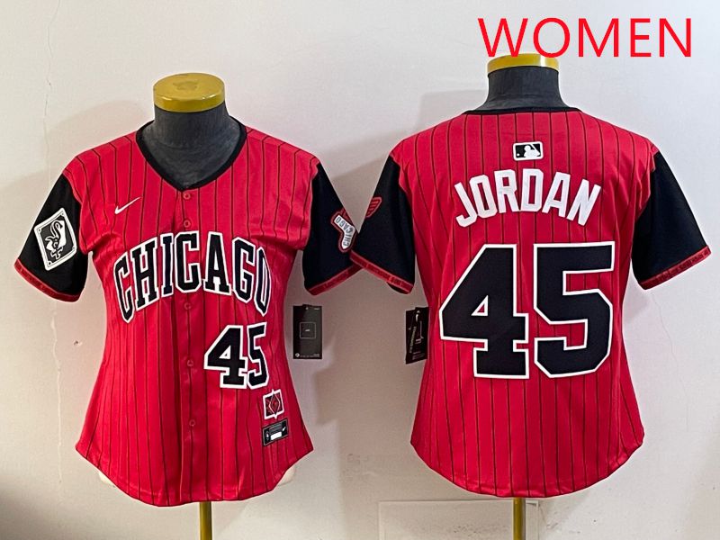 Women 2025 Chicago White Sox #45 Jordan Red Joint Name Nike MLB Jersey style 7->women mlb jersey->Women Jersey